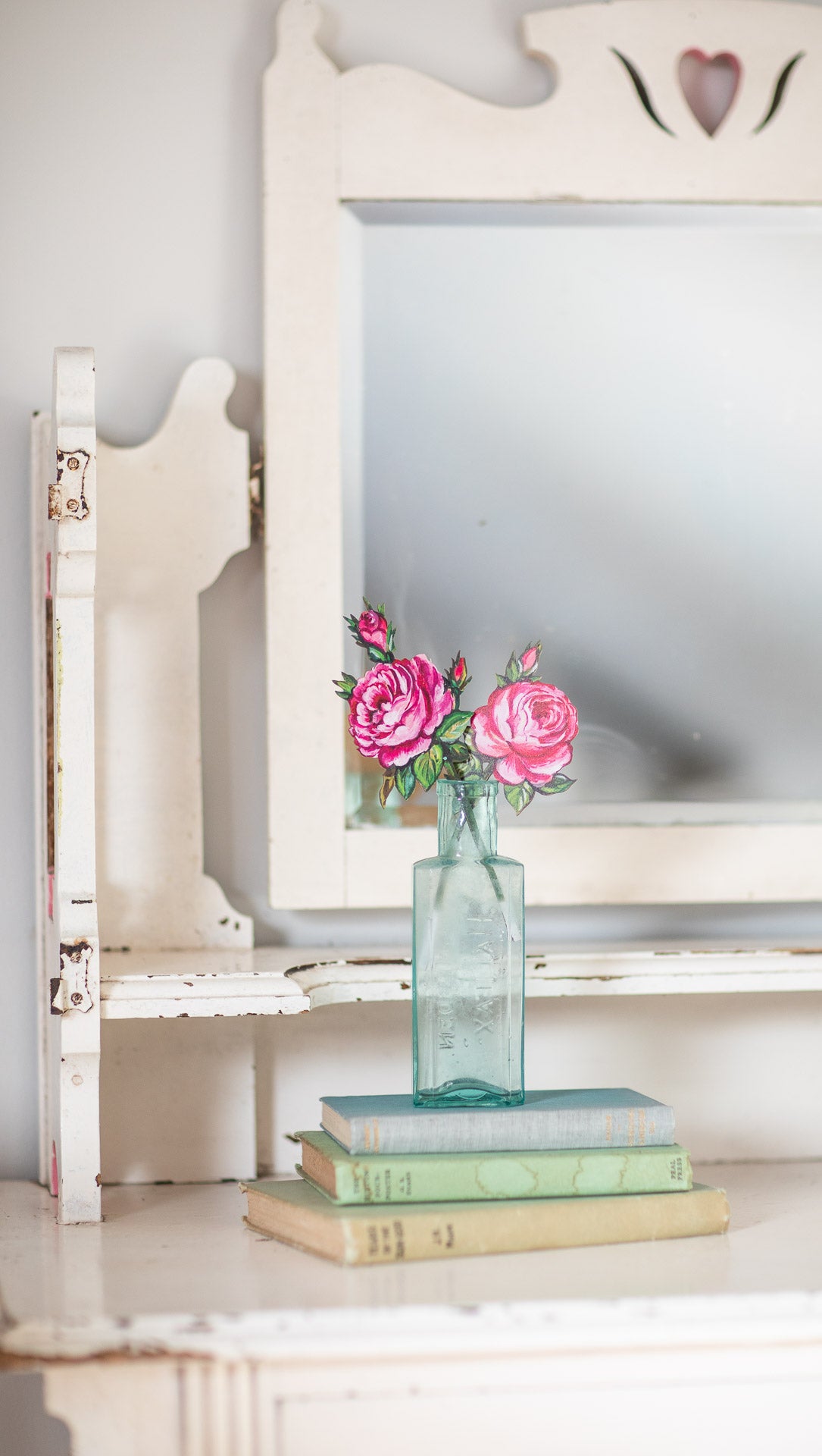 Pink Rose (facing right) ~ Wooden Single Stem