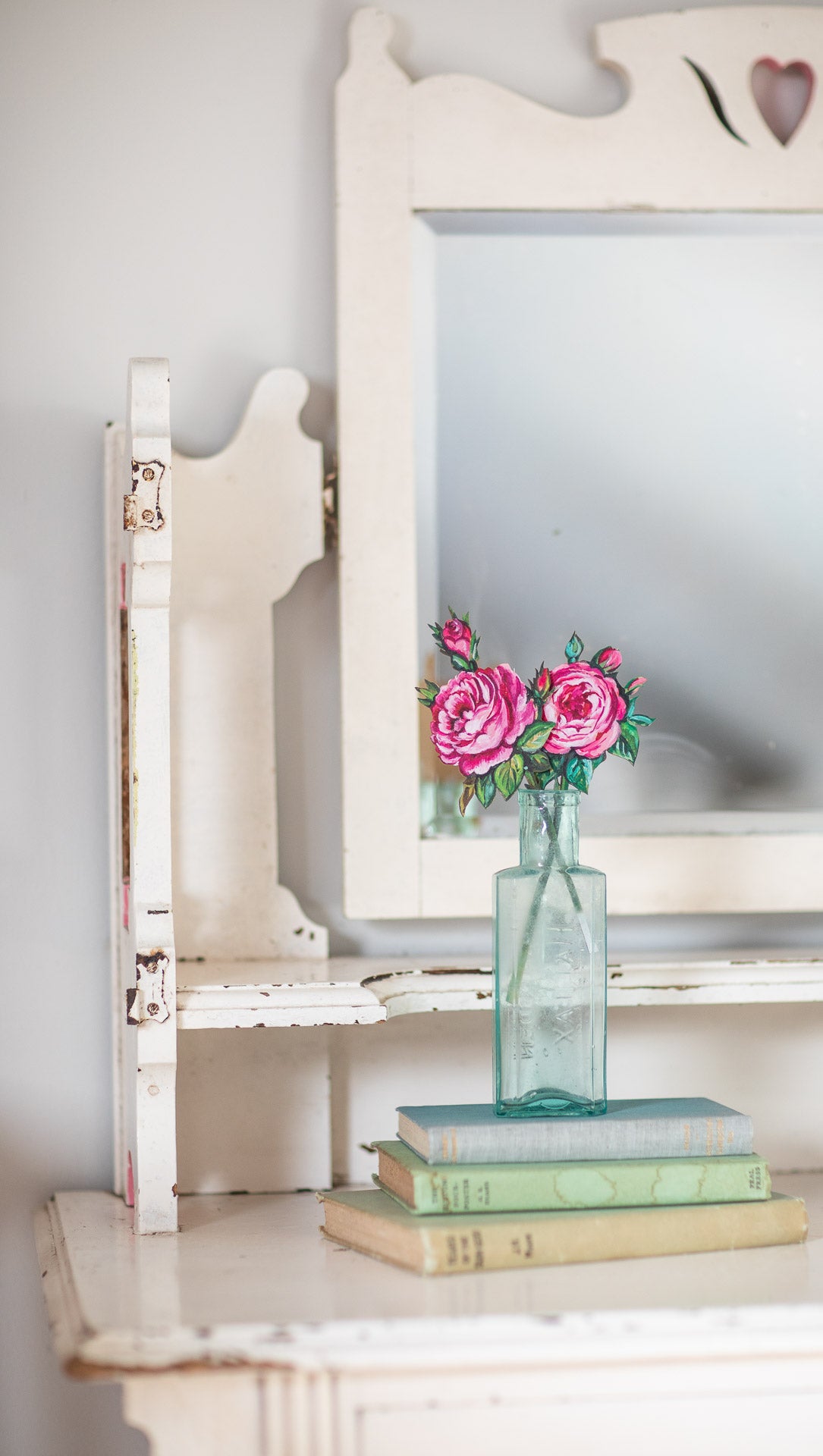 Pink Rose ~ Single Wooden Flower Stem