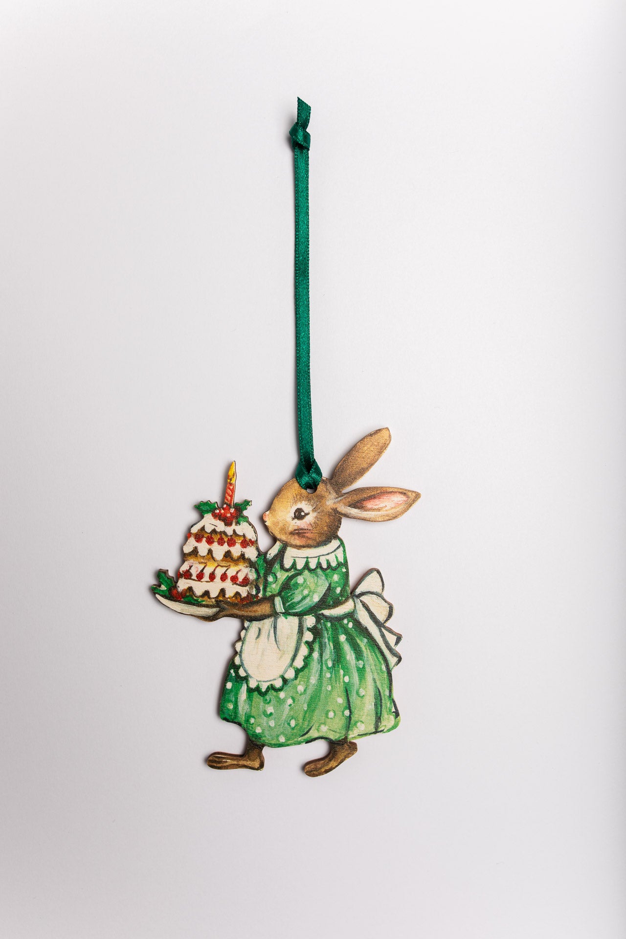 Mrs Rabbit with Pudding ~ Hanging Wooden Decoration