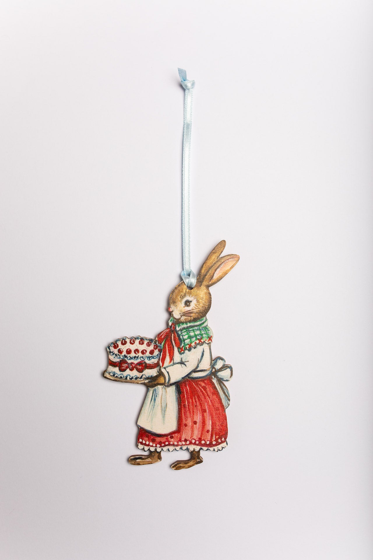 Miss Rabbit with Christmas Cake ~ Wooden Hanging Decoration
