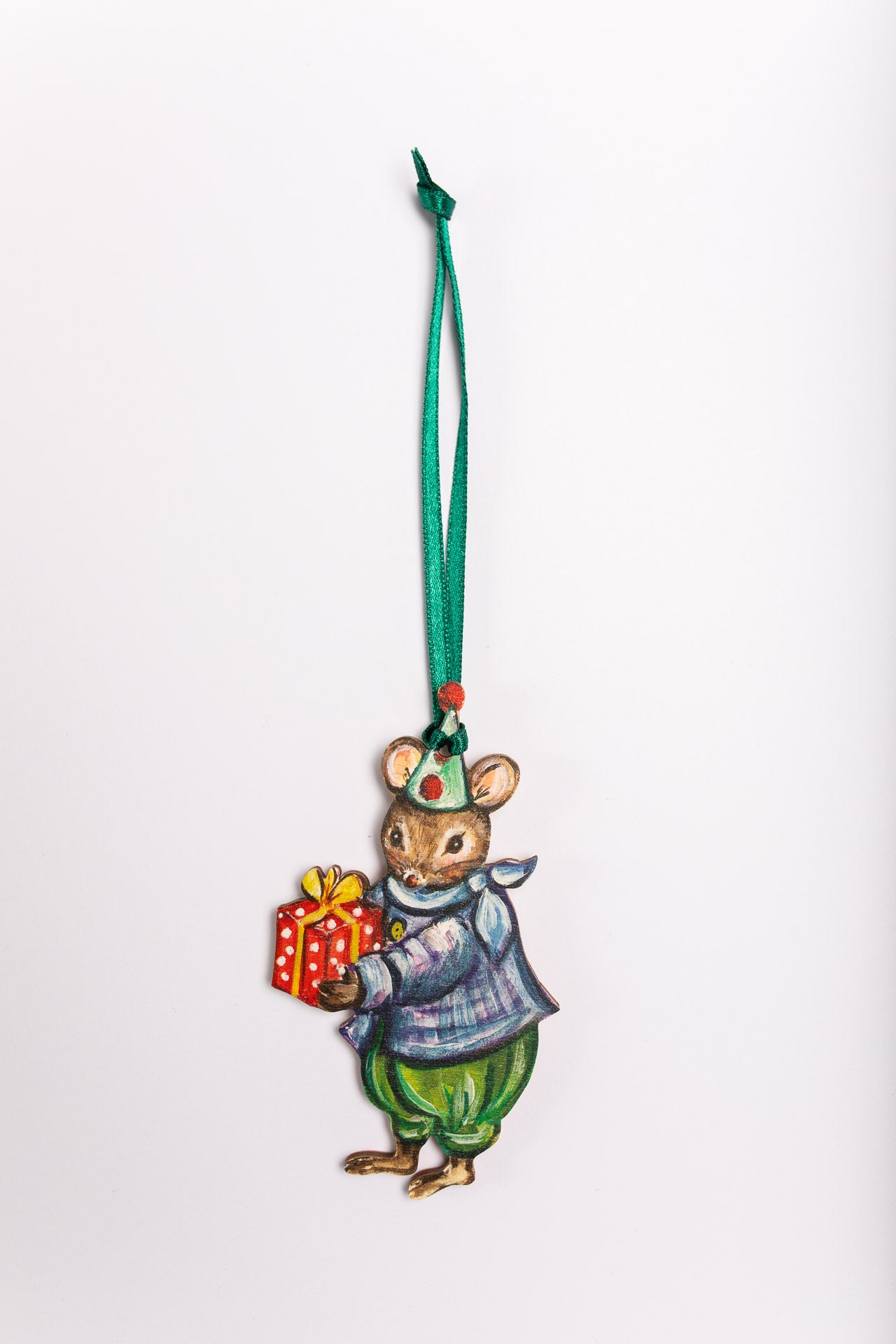 Little Mouse with Gift ~ Wooden Hanging Decoration