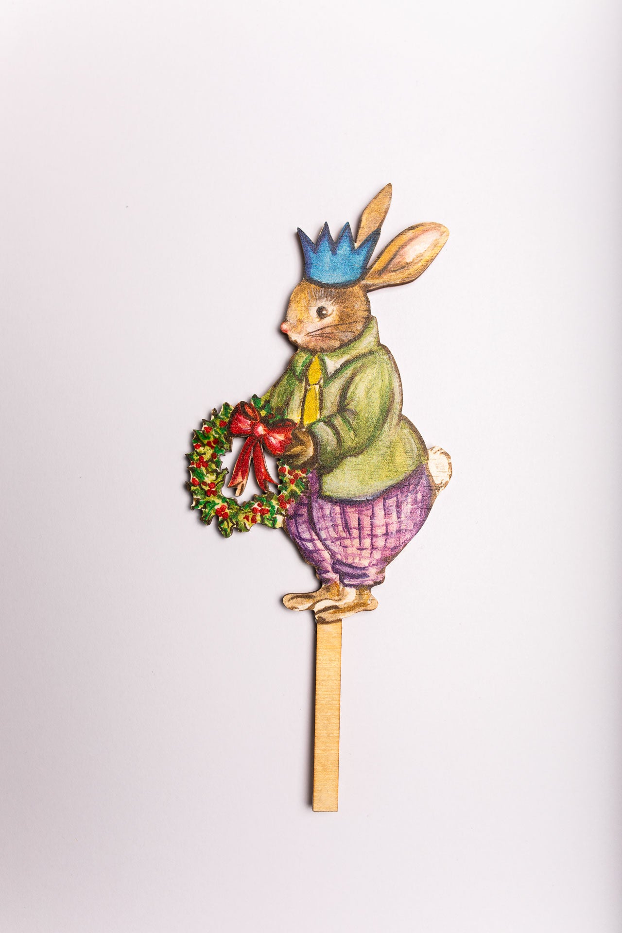 Mr Rabbit with Garland ~ Wooden Cake Topper