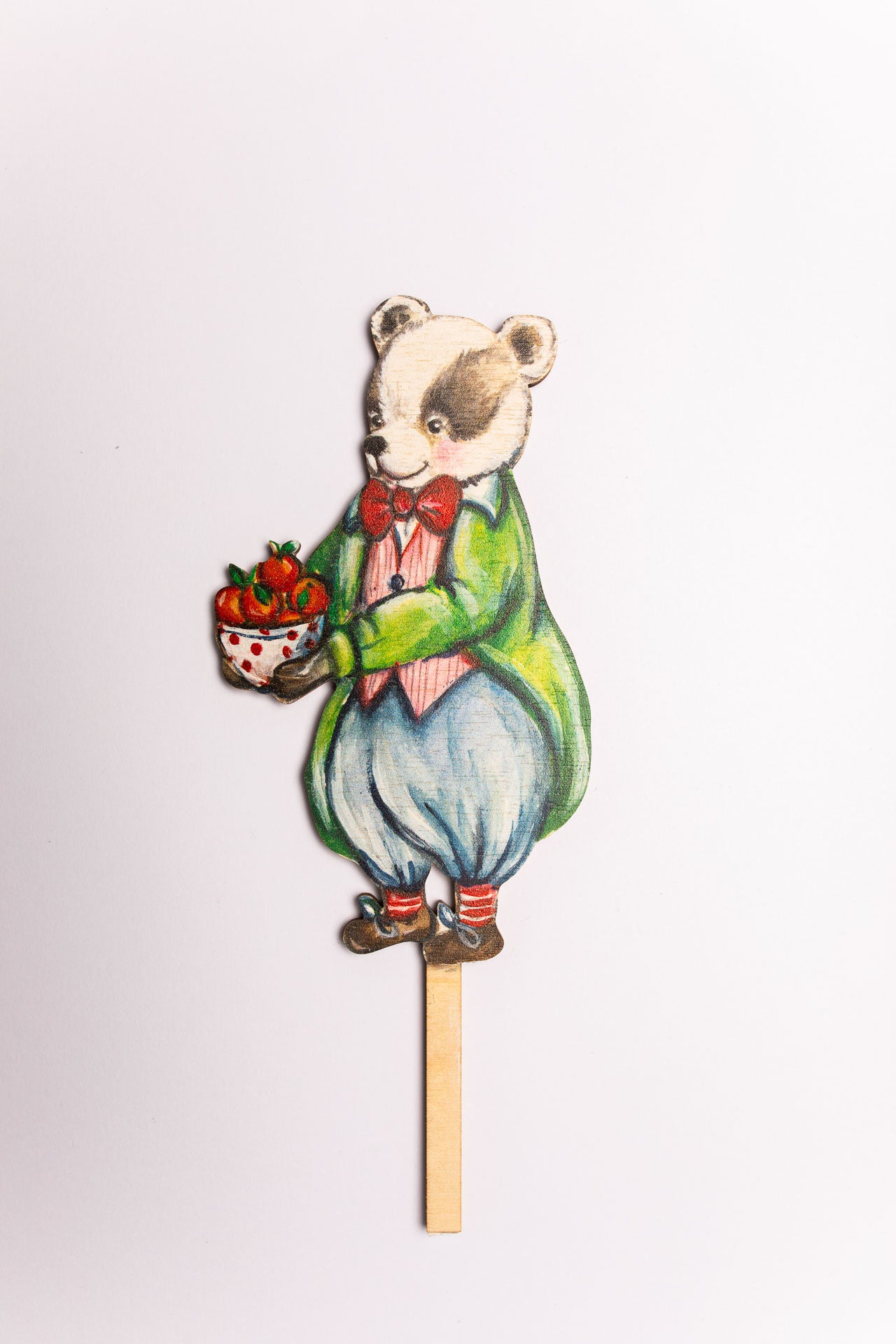 Mr Badger carrying Satsumas ~ Wooden Cake Topper