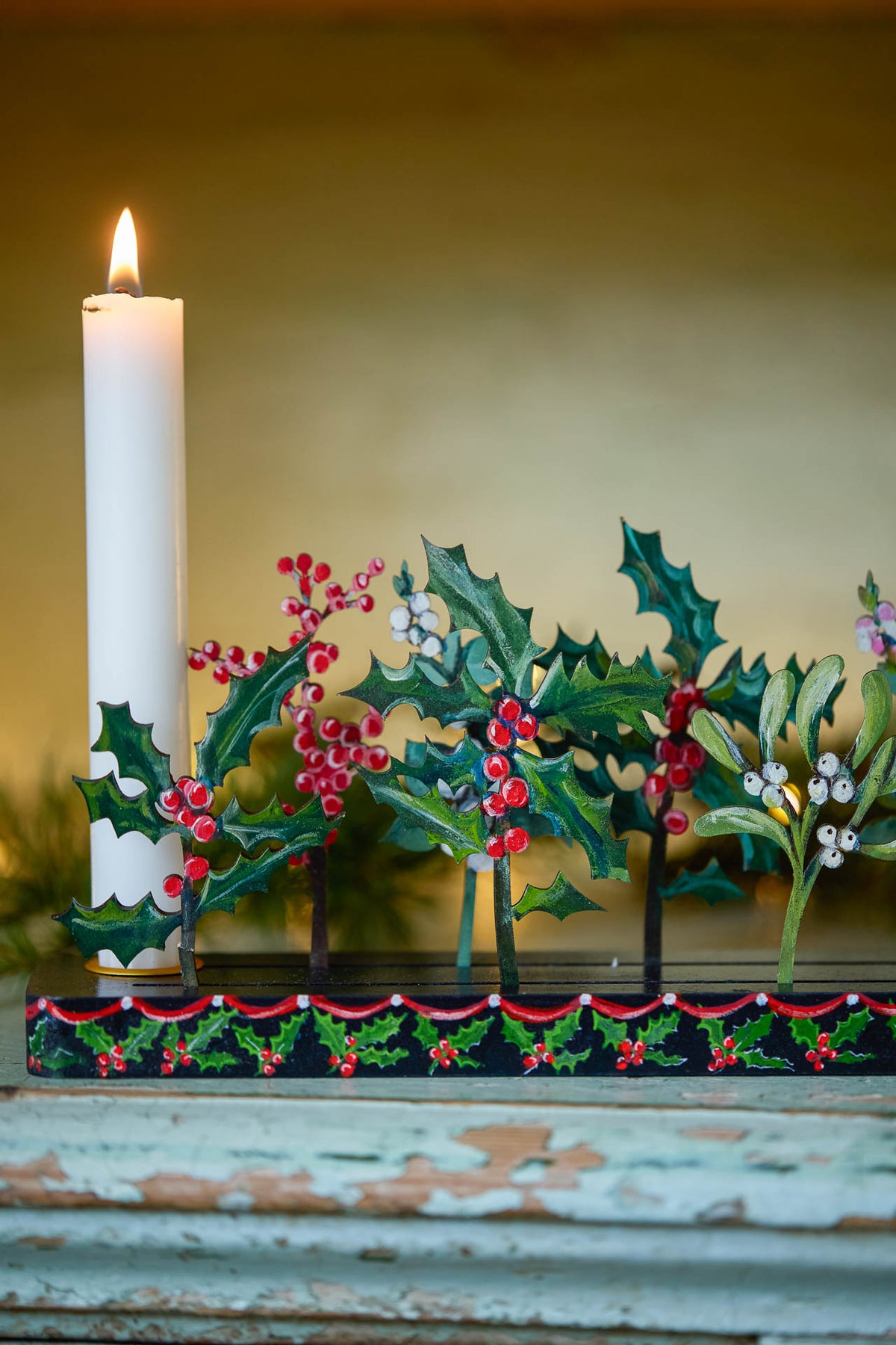 Winter Hand Painted Wooden Candle Holder