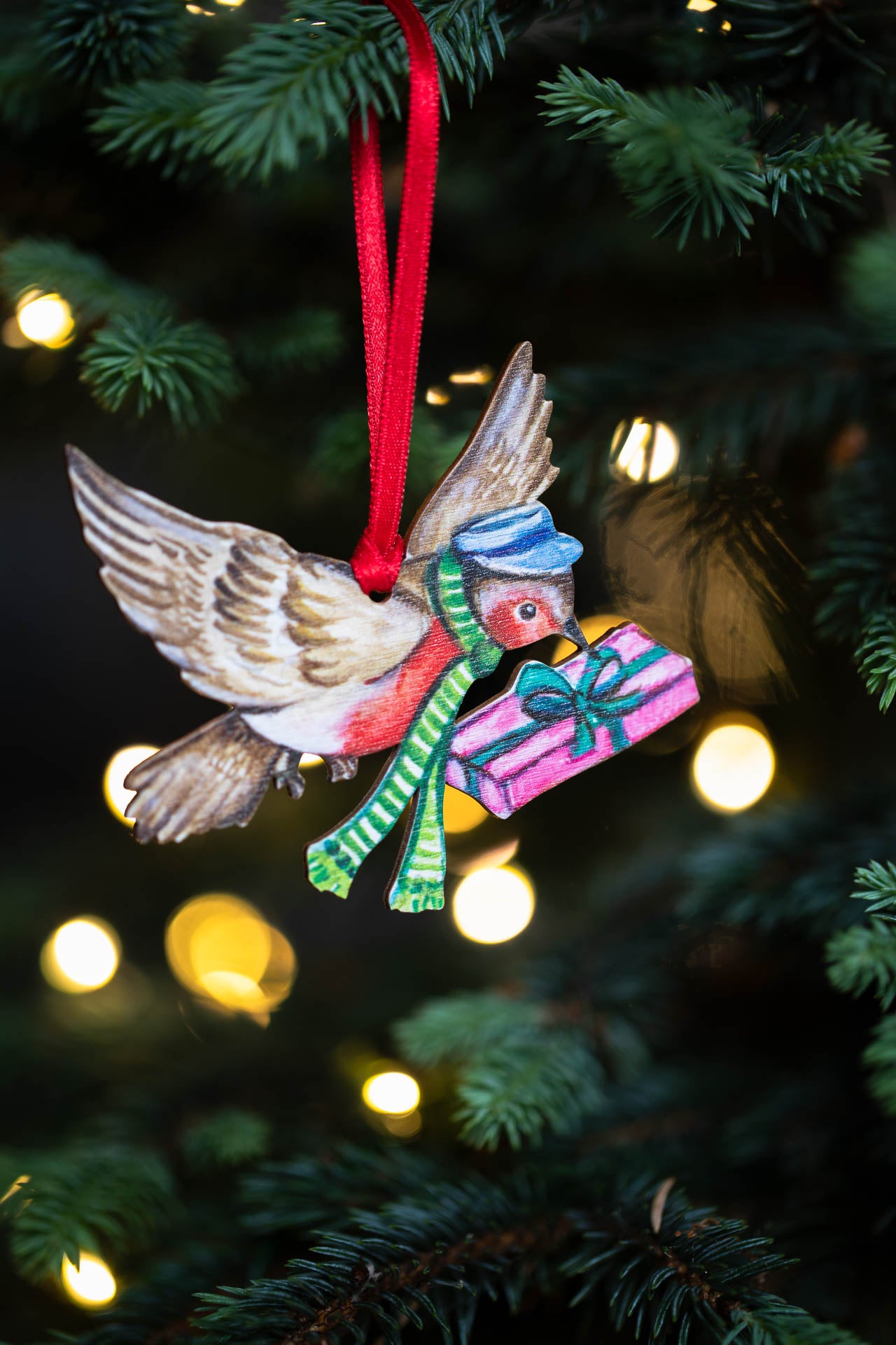 Robin Postman ~ Fortnum & Mason X Amy Swann ~ Hanging Wooden Decoration