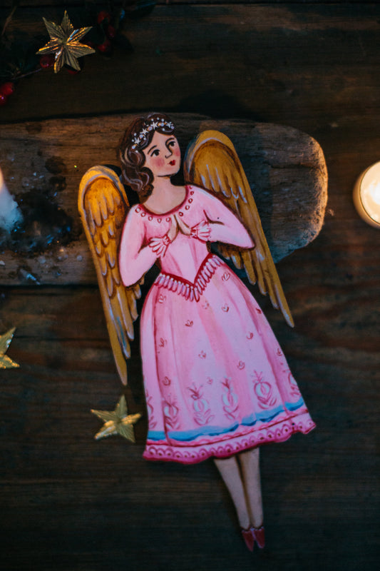 Folk Angel ~ Hanging Wooden Decoration
