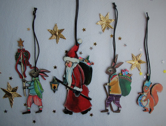 The Christmas Parade ~ A Set Of Hanging Wooden Decorations