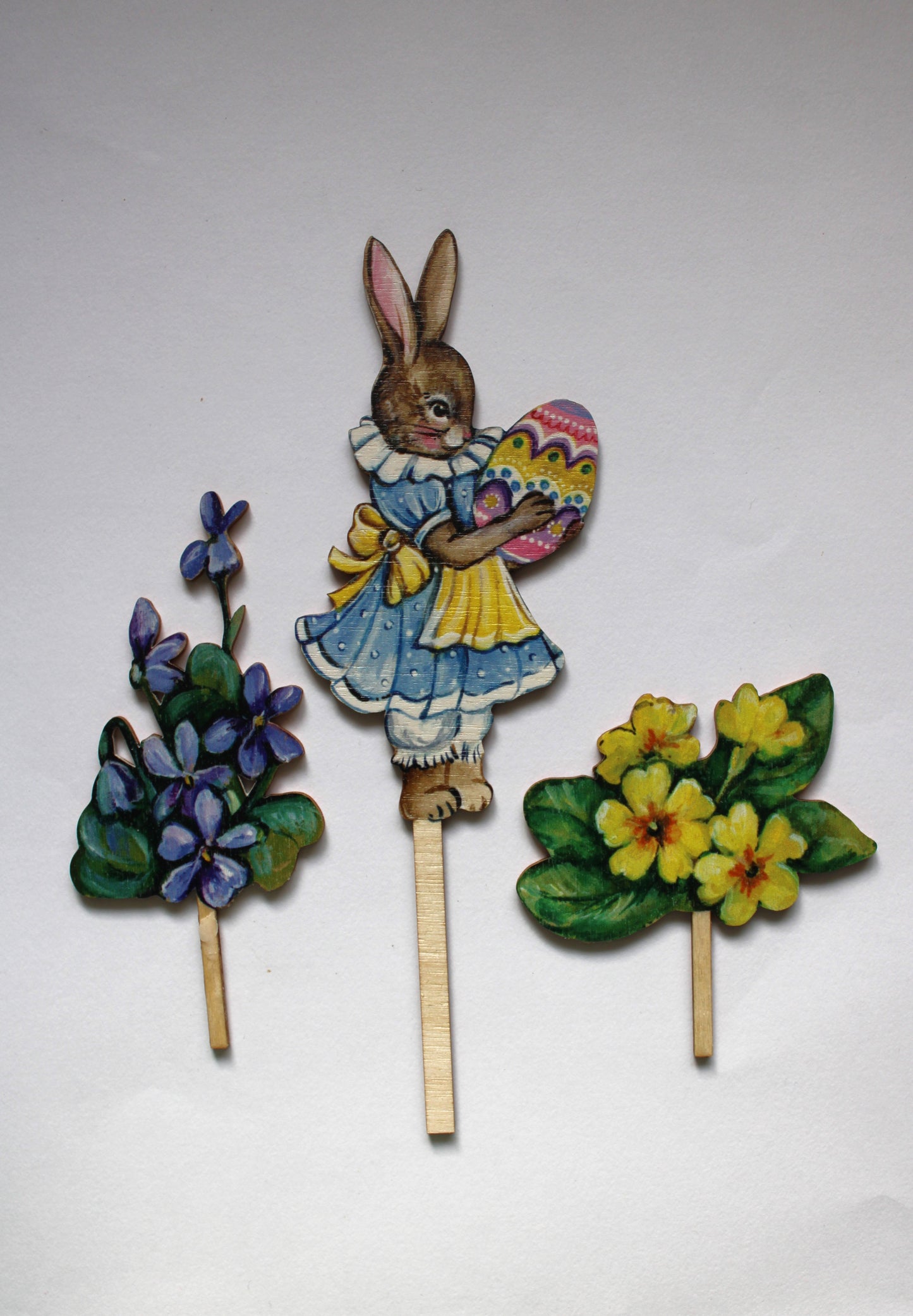 Primroses and Violets ~ Wooden Cake Topper Set of Two