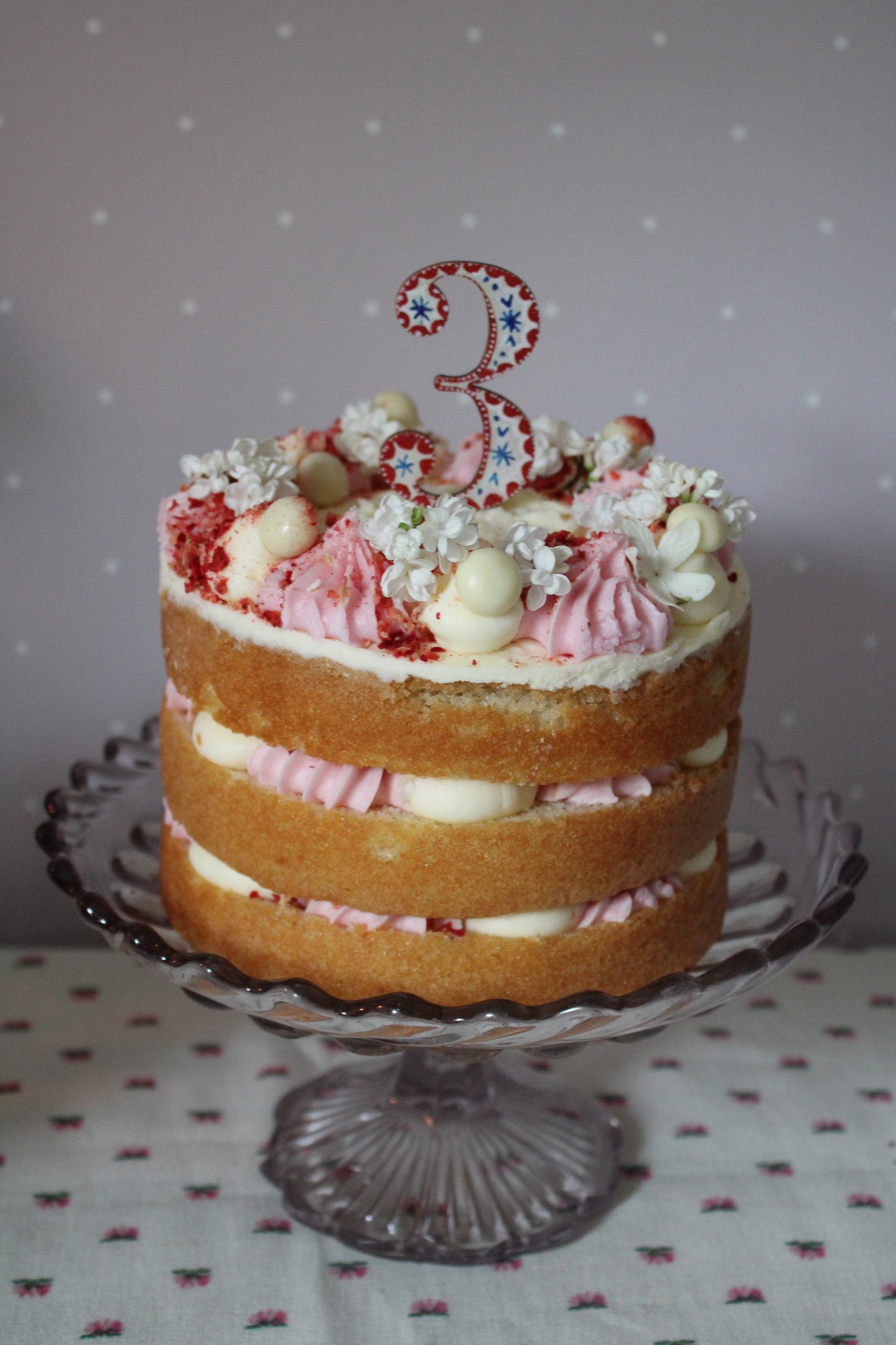 Number 3 - Folk Wooden Cake Topper