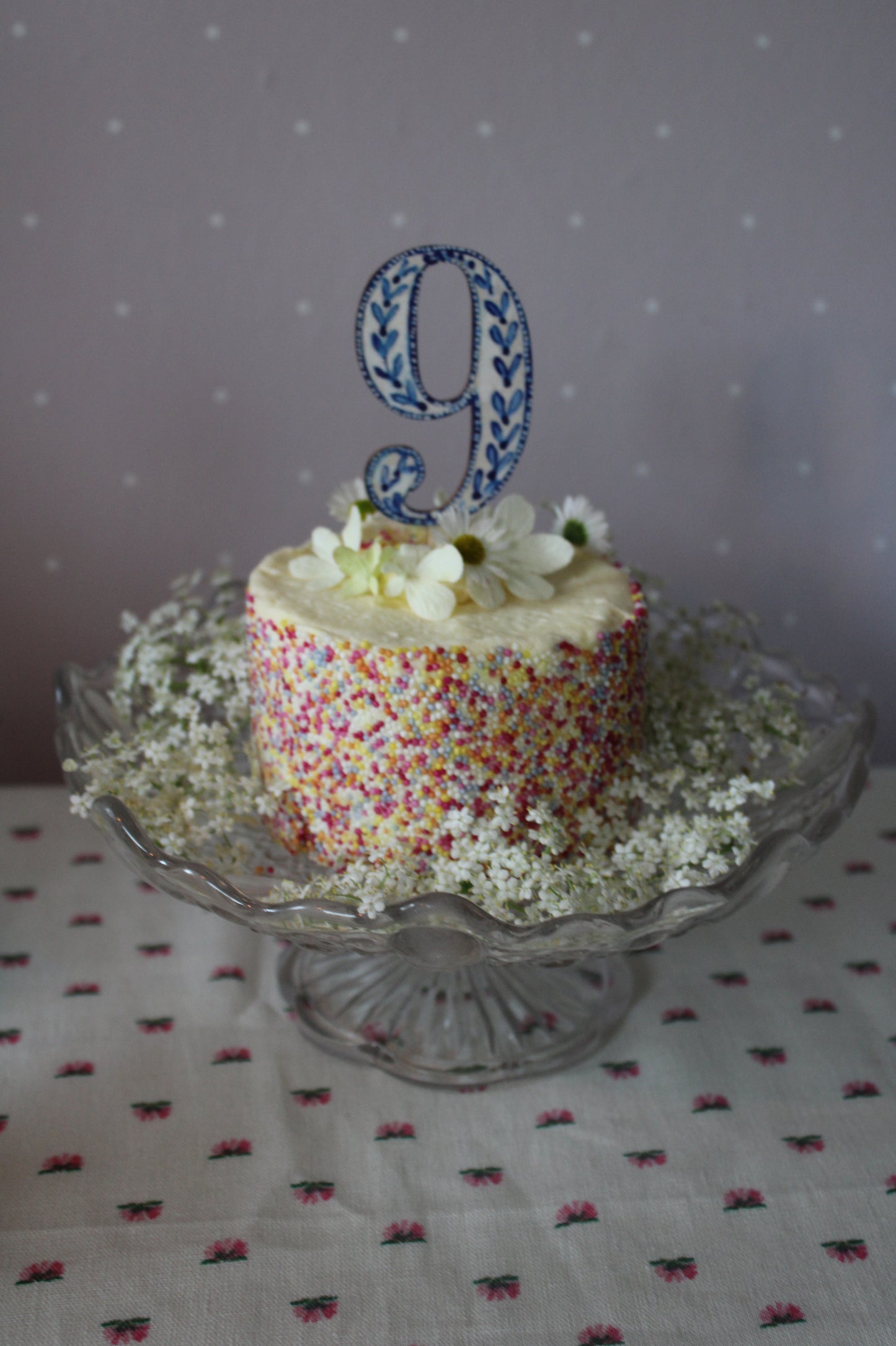 Number 9 - Folk Wooden Cake Topper