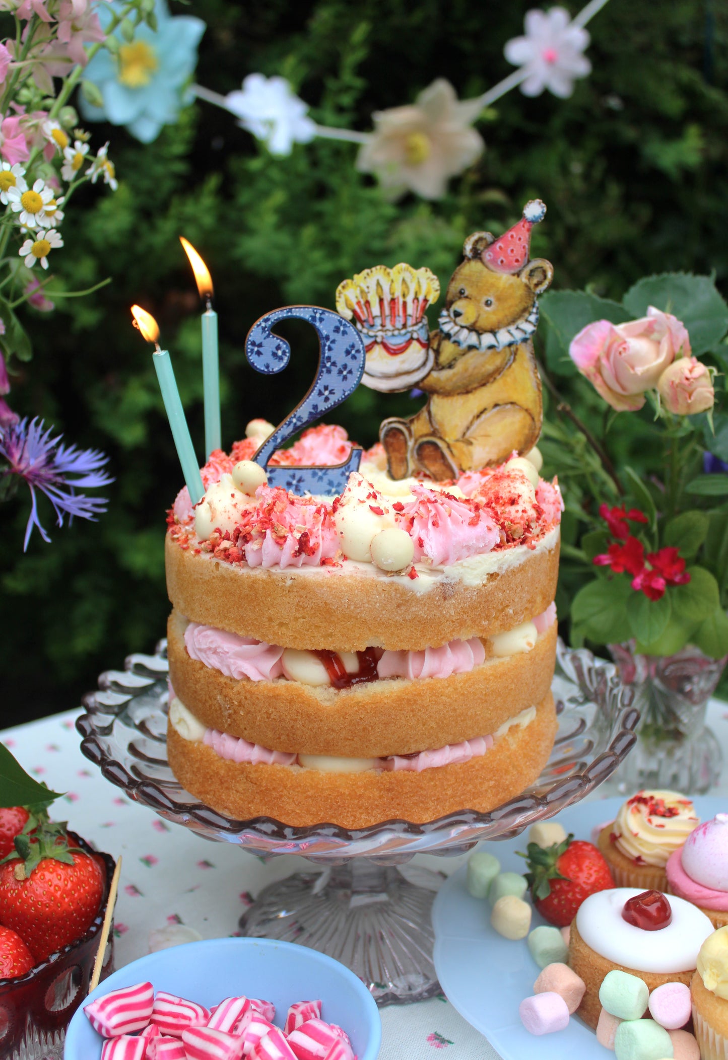 Birthday Teddy - Wooden Cake Topper