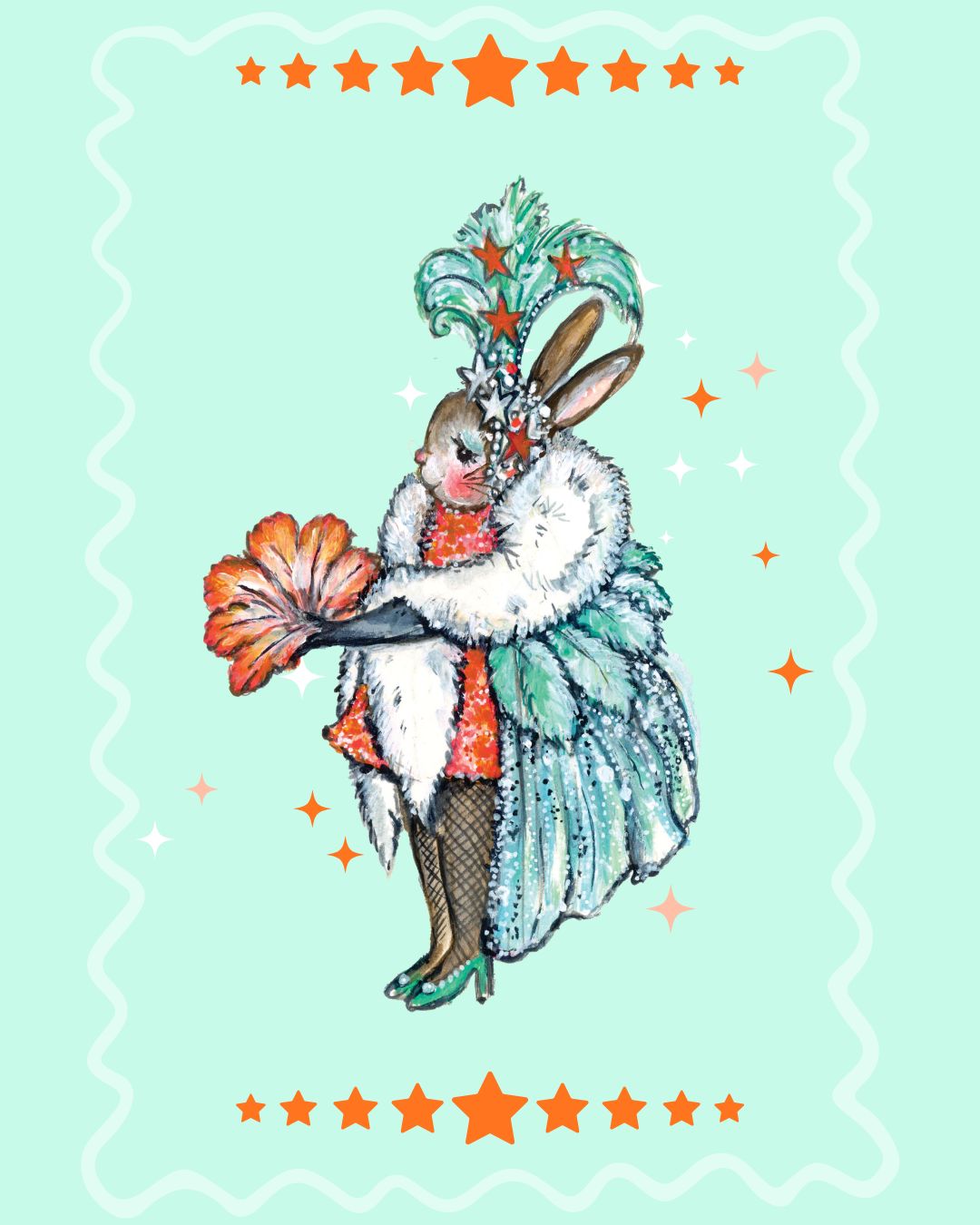 Kitty The Showgirl Bunny ~ Wooden Hanging Decoration