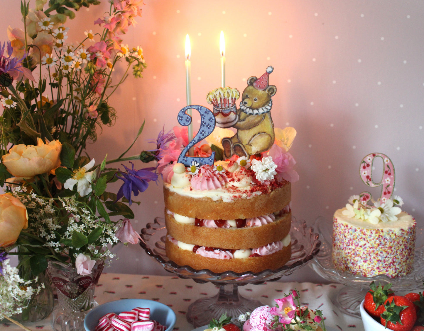 Birthday Teddy - Wooden Cake Topper