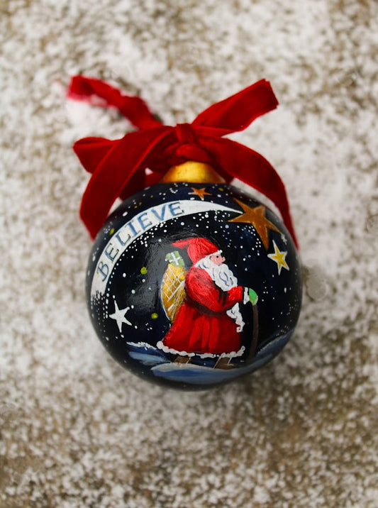 PRE ORDER Believe Bauble 2023 ~ Limited Edition Hand Painted Ceramic Bauble by Amy Swann