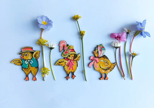 Easter Chicks ~ Set of Three Wooden Hanging Decorations