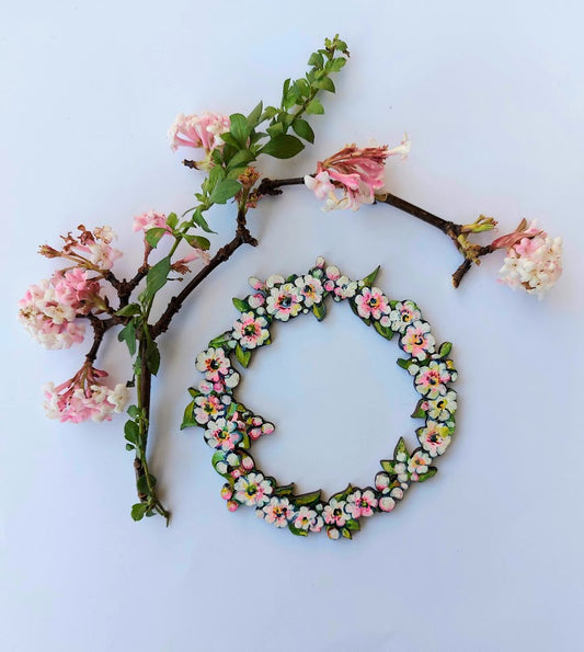 Small Blossom Garland ~ Hanging Wooden Decoration