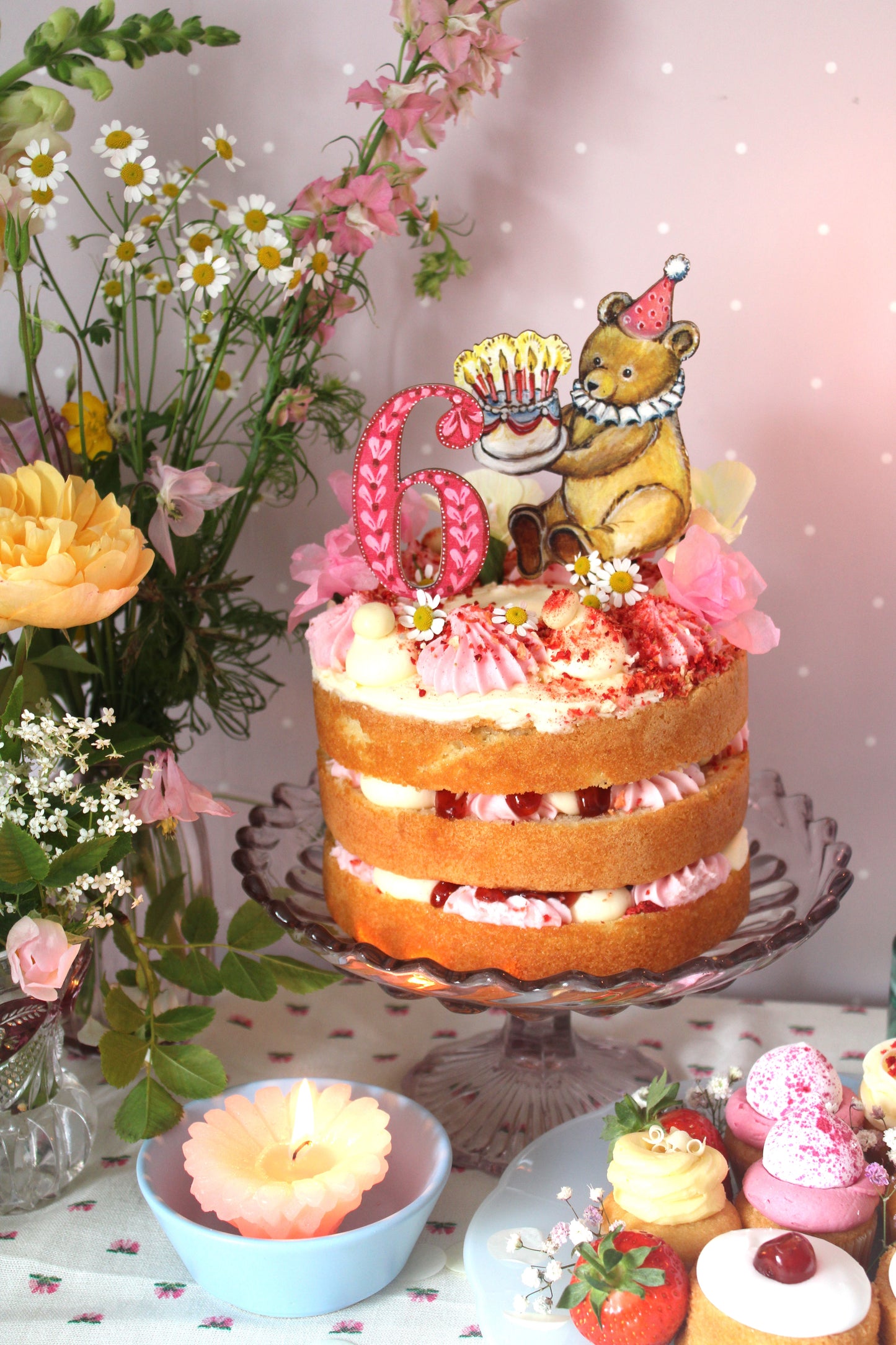 Birthday Teddy - Wooden Cake Topper