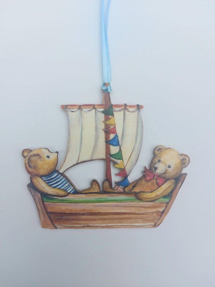 Bears in a Boat - Wooden Hanging Decoration