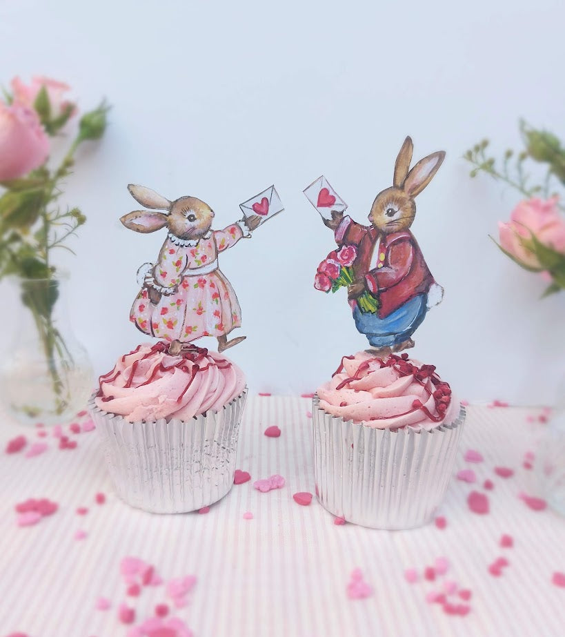 I Love You - Rabbit Children ~ Wooden Cake Toppers