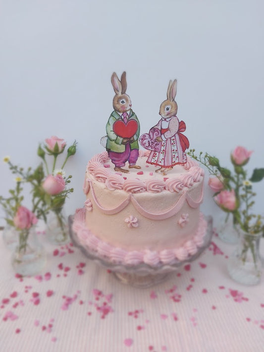 I Love you - Girl Rabbit - Wooden Cake Topper