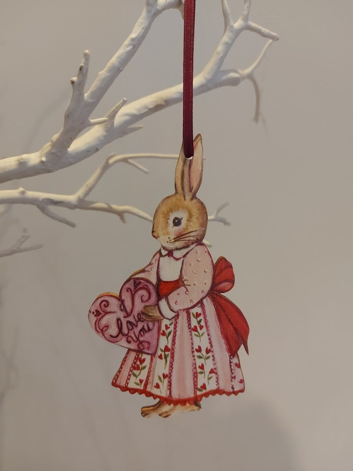 I Love You ~ Girl Bunny ~ Hanging Wooden Decoration