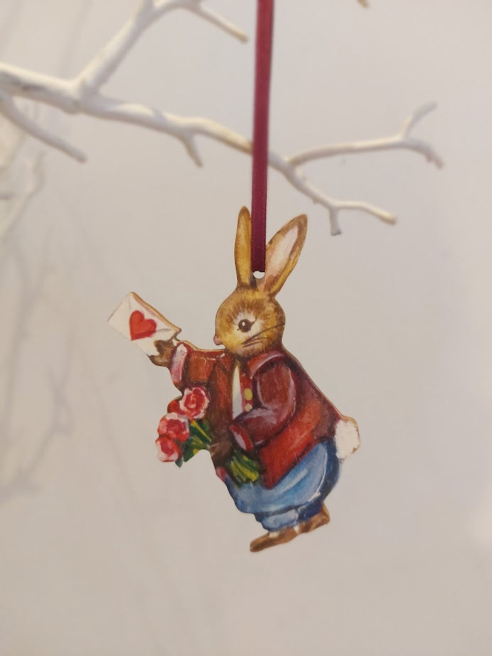 Little Boy Bunny ~ Hanging Wooden Decoration