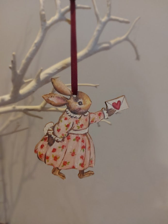 I Love you ~ Little Girl Bunny ~ Hanging Wooden Decoration