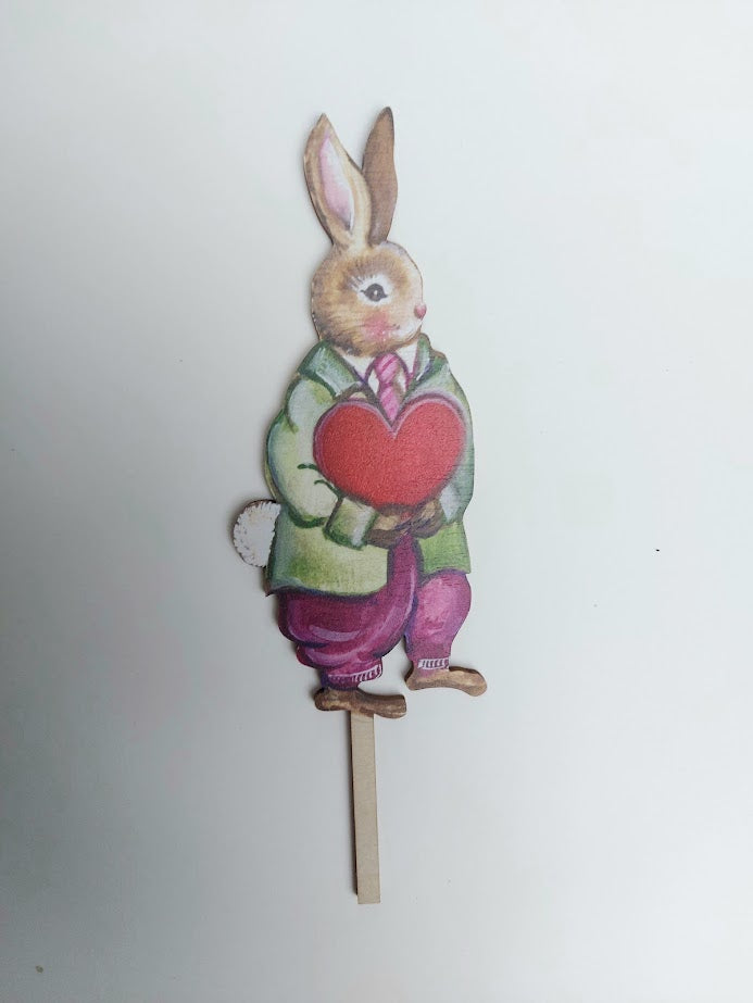 I Love You- Boy Rabbit- Wooden Cake Topper