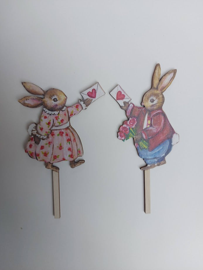 I Love You - Rabbit Children ~ Wooden Cake Toppers