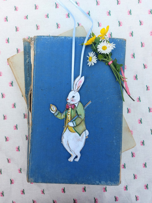 White Rabbit ~ Hanging Wooden Decoration
