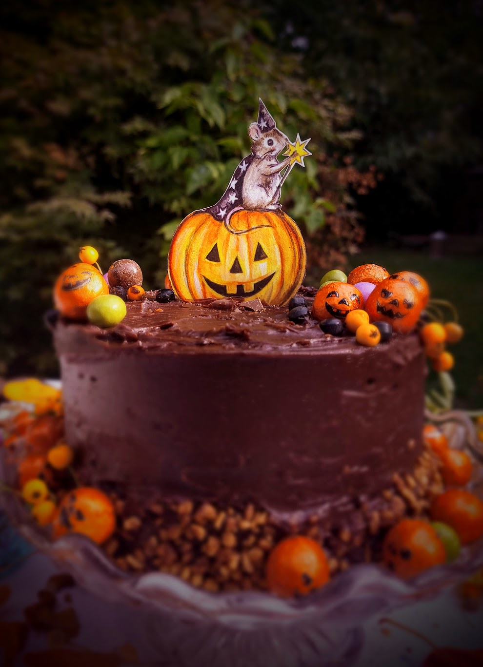 Wizard Mouse and Pumpkin ~ Wooden Cake Topper