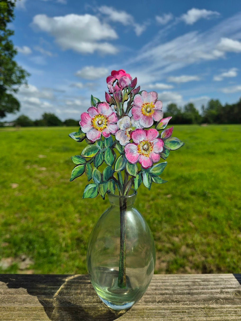 Summer Bouquet- Trio of Hand Painted Wooden Flowers