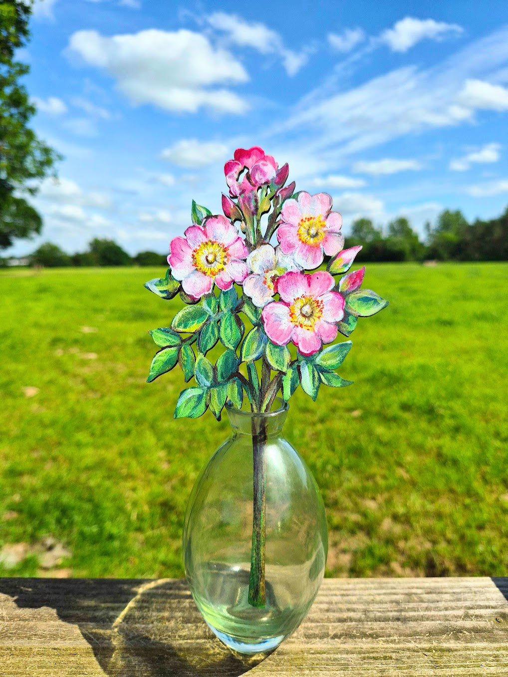 Dog Rose~ Hand Painted Wooden Flower
