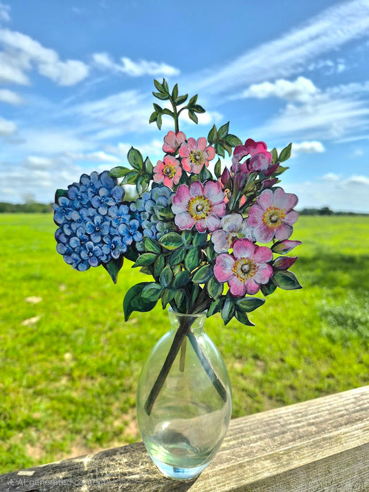 Summer Bouquet- Trio of Hand Painted Wooden Flowers