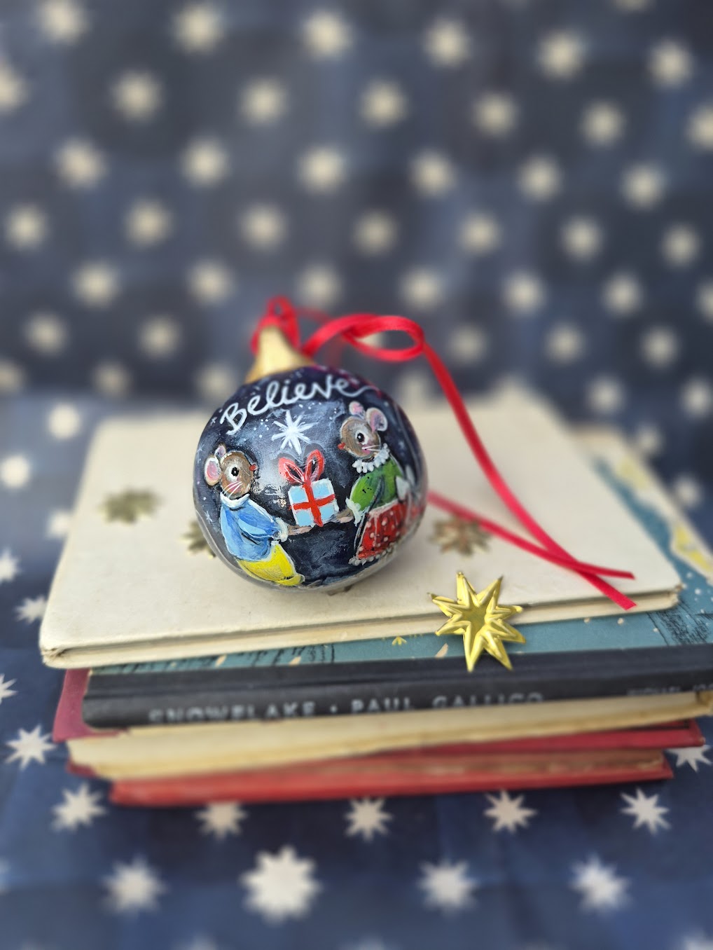 Believe Bauble Mice 2026 ~Hand Painted Ceramic Bauble