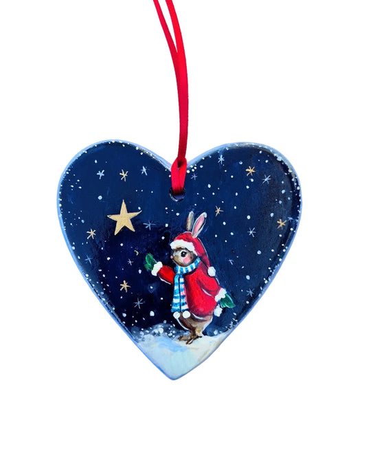 Wish on a Star ~ Hand Painted Ceramic Heart Bauble