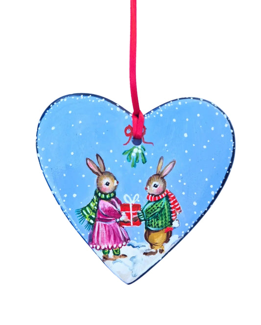 Under the Mistletoe ~ Hand Painted Ceramic Heart