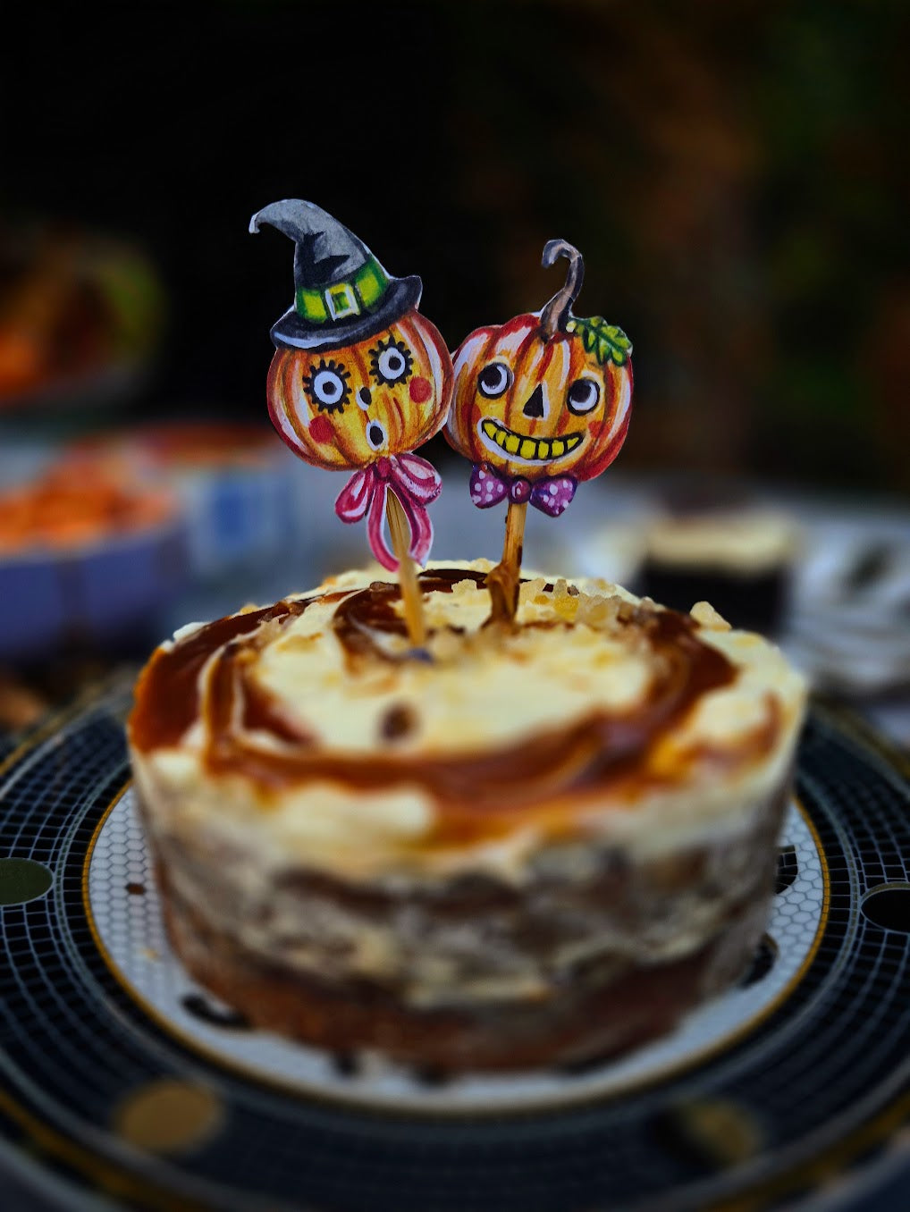 BOO Pumpkins ~ Two Wooden Cake Toppers