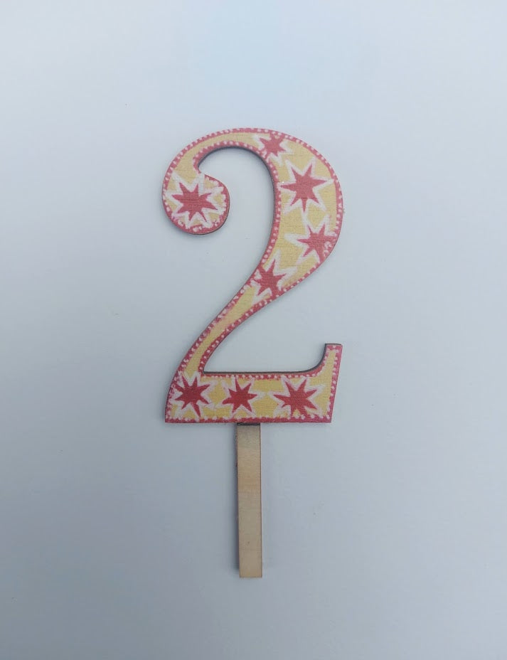 Number 2 - Wooden Cake Topper