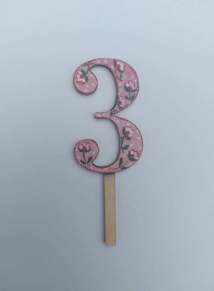 Number 3- Floral Wooden Cake Topper