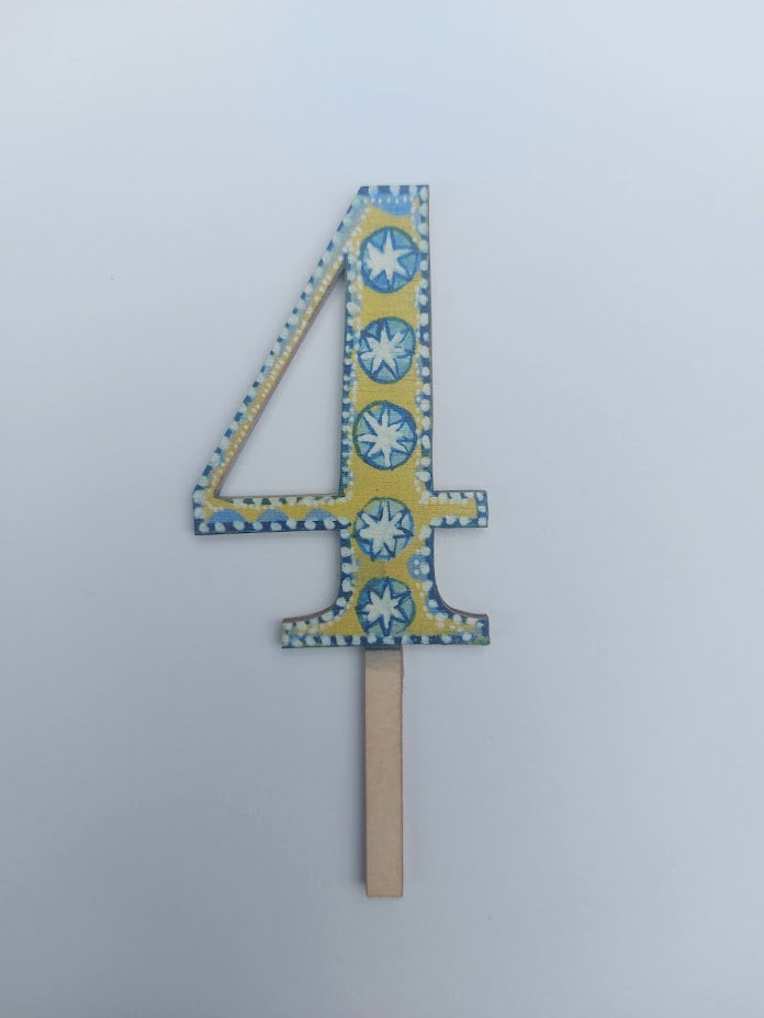 Number 4 - Folk Wooden Cake Topper