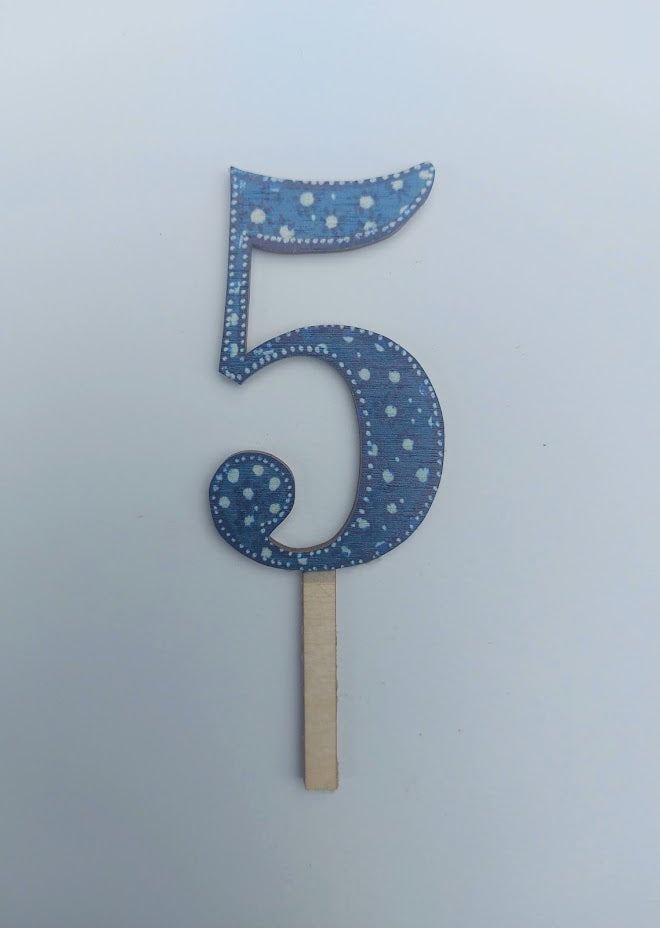 Number 5 - Folk Wooden Cake Topper