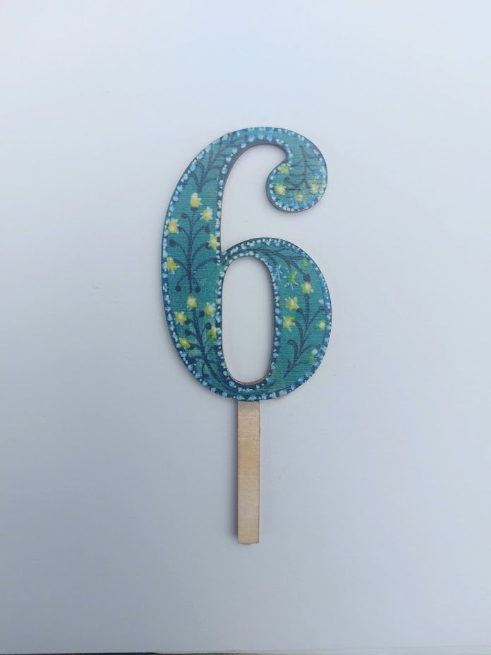 Number 6 - Folk Wooden Cake Topper