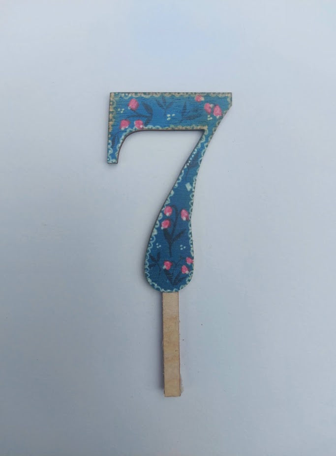 Number 7 - Floral Wooden Cake Topper