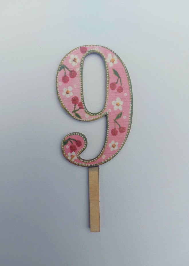 Number 9 - Floral Wooden Cake Topper