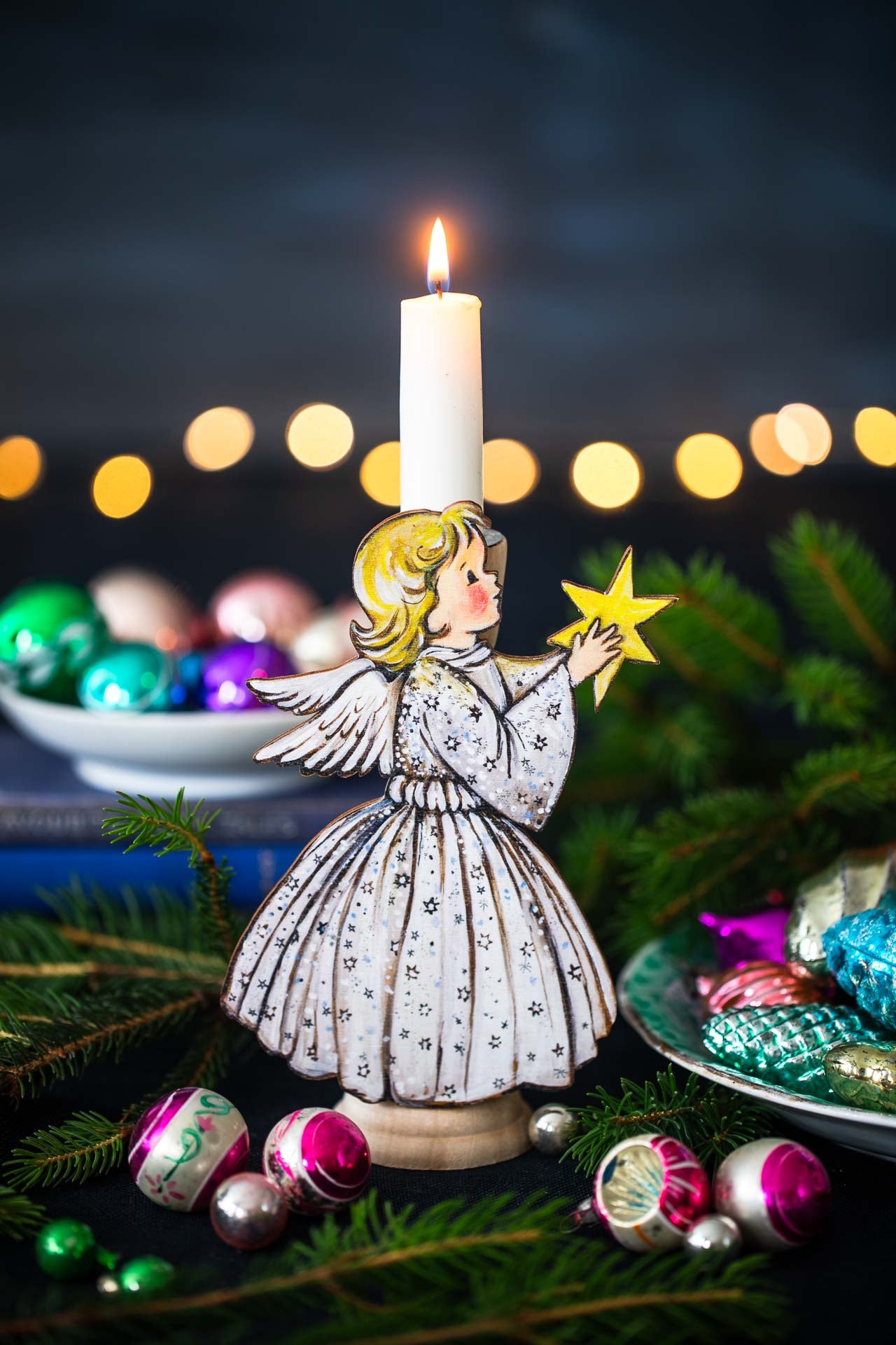 Wish on a Star ~ Wooden Angel Candle Holder