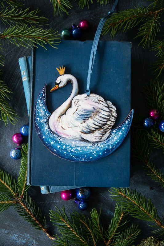 12 Days of Christmas ~ 7 Swans a Swimming ~ Hanging Wooden Decoration
