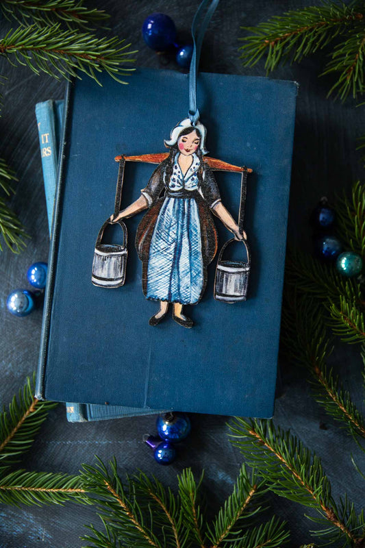 12 Days of Christmas~ 8 Maids a Milking ~ Hanging Wooden Decoration
