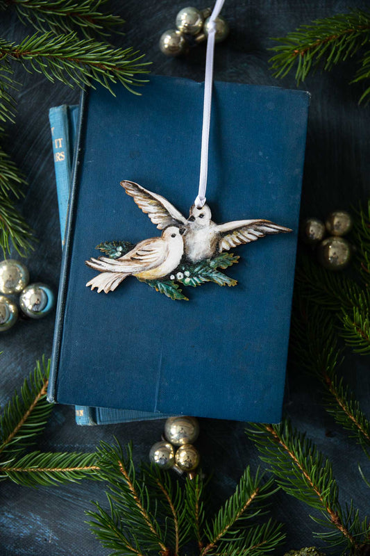 12 Days of Christmas~ 2 Turtle Doves ~ Hanging Wooden Decoration