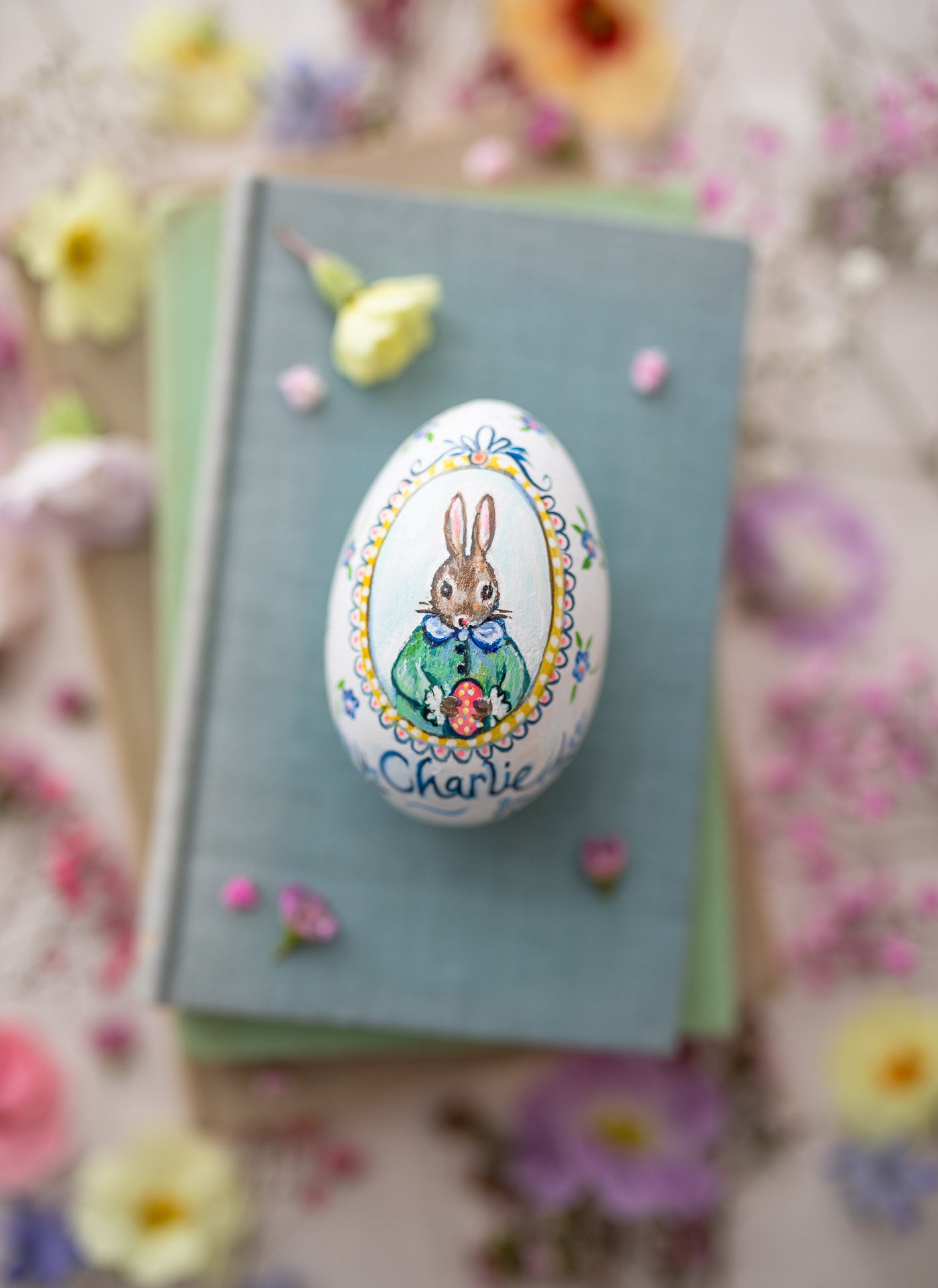 Boy or Girl Bunny ~ Personalised Heirloom Hand Painted Wooden Egg